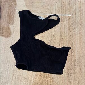 Zara Black Ribbed Asymmetric Top